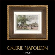 Vue de Naples - Jardin Public - Campanie (Italie) | Gravure sur bois originale gravée par N. Blosse. Aquarellée à la main. 1894