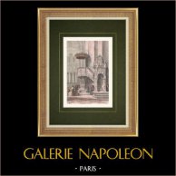 Interno della Cattedrale di San Pietro a Treviri - Pulpito (Germania) | Incisione xilografica originale disegnata da Stroobant. Acquerellata a mano. Retro stampato. 1868