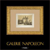 Schloss Mortiercrolles - Mayenne - Louis XII-Stil (Frankreich) | Original lithografie gezeichnet und lithographiert von Messager. 1847