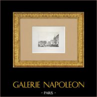 Municipio di Hesdin e Place d'Armes - Pas-de-Calais (Francia) | Litografia originale disegnata da Arnout, litografata da Langlumé. 1830