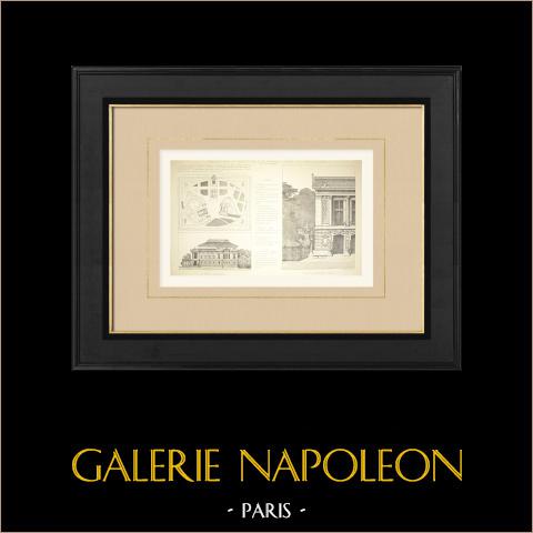Proyecto de un Teatro en Ginebra (Gaspard André) | Autograbado original dibujado por André, grabado por Hacquart. 1873