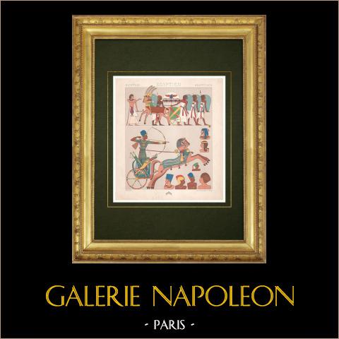 Costumes traditionnels - Egypte - Chariot de guerre  | Chromolithographie originale lithographiée par Vallet. 1888