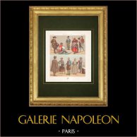 Traditional costumes - Spain - Leon - Old Castile - S. María la Real de Nieva | Original chromolithography lithographed by Percy. 1888