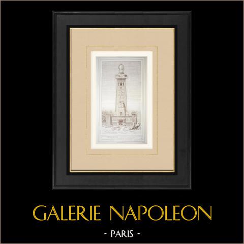 Projet de Phare à l'entrée du canal de Suez (G. André)  | Autogravure originale dessinée et gravée par André. 1877