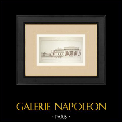 Eine Athénée - Fassade (Cléret) | Original autogravur gezeichnet von Cléret, gestochen von Boussac. 1878