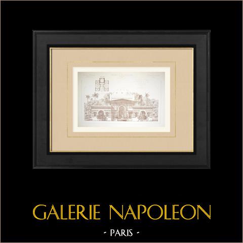 Pavillon des bains - Plan-Fassade (Guébin) | Original autogravur gezeichnet von Guébin, gestochen von Ganter. 1878
