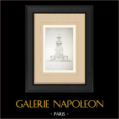 Projekt für einen Brunnen in Lyon - Place des Jacobins (Gaspard André) | Original autogravur gezeichnet von André, gestochen von Bessou. 1878