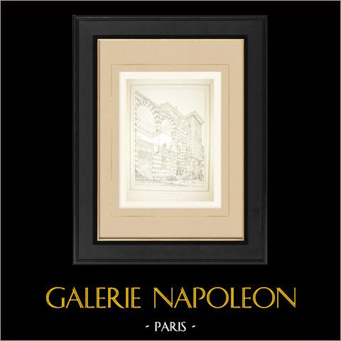 Cour d'une maison au Caire (Richard Phené Spiers)  | Autogravure originale dessinée par Phené Spiers. 1871