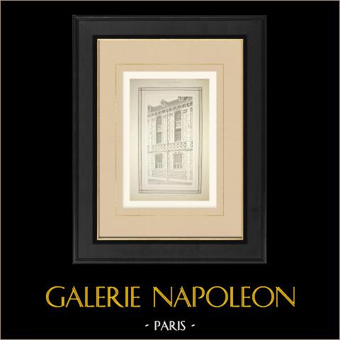 Collège Chaptal - Paris - Fassade (Eugène Train) | Original autogravur gezeichnet von Train, gestochen von Hacquart. 1871