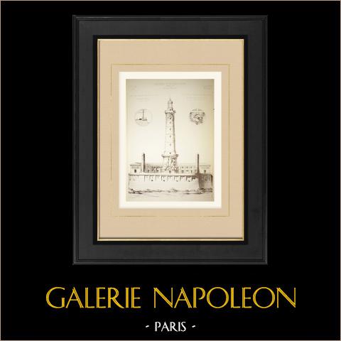 Phare à l'entrée du canal de Suez (Paul Lathoud)  | Autogravure originale dessinée par Lathoud. 1871
