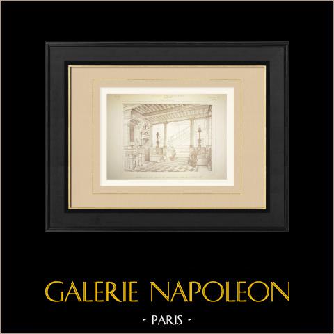 Vestibolo di un hotel a Parigi - Champs-Elysées - Francia (Tronquois) | Auto-incisione originale. Anonima. 1871