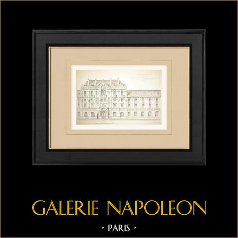 Collège Chaptal - Fassade, eingang (E.Train) | Original autogravur gestochen von Vionnois. 1869