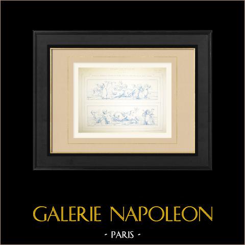 Painéis decorativos - Querubims (Henri Guifard) | Autogravura original desenhada por Guifard. 1869
