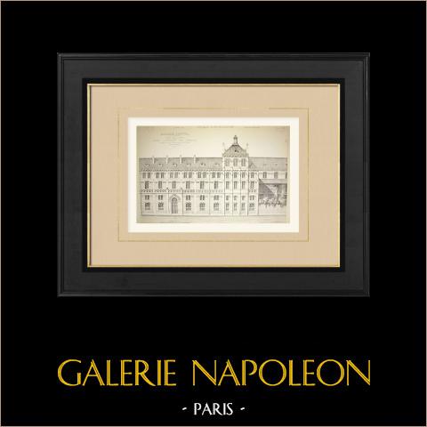 Collège Chaptal - Hintere Fassade (E.Train) | Original autogravur gezeichnet von Vionnois, gestochen von Gallot. 1869