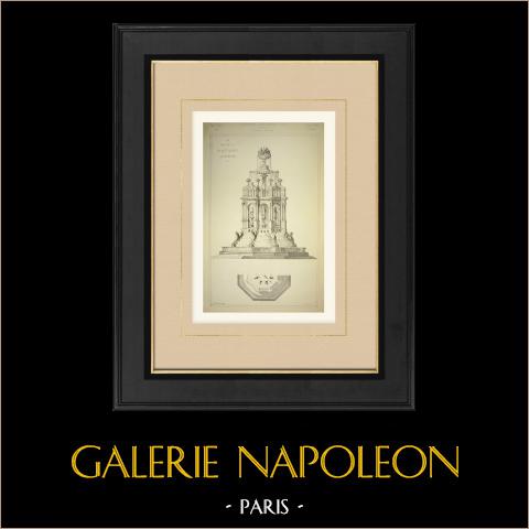 Projet de fontaine (Jules Bouchet)  | Autogravure originale dessinée par Bouchet, gravée par Camin. 1869