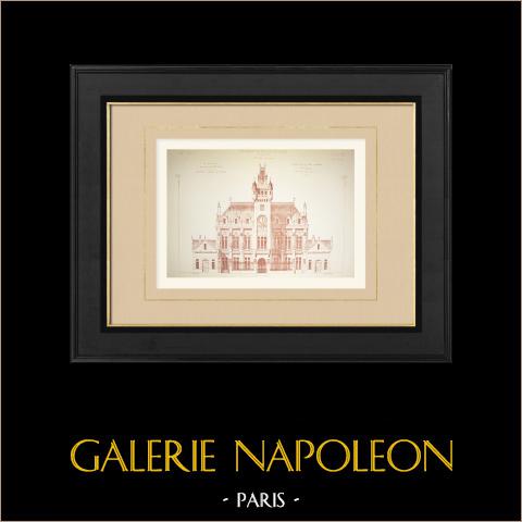 Town Hall in Eu - Normandy - Facade (Albert Lalanne) | Original autogravure drawn and engraved by Lalanne. 1869