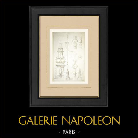 Mast zur Dekoration des Place de la République in Paris (H. Mayeux) | Original autogravur gezeichnet von Mayeux, gestochen von Rivoalen. 1881
