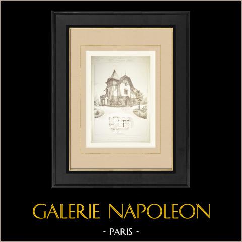 Villa in Champagne bei Lyon (Paul Pascalon, architekt) | Original autogravur gezeichnet von Pascalon, gestochen von Boutonnet. 1881