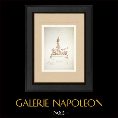 Monumento à Place de la Révolution em Paris (Dalou) | Autogravura original desenhada por Dalou, gravada por Boussac. 1881