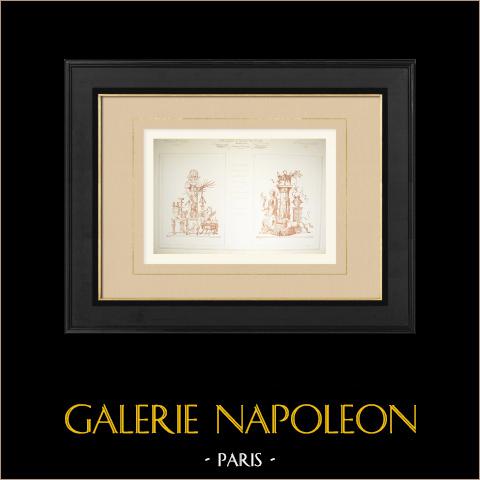 Paneles decorativos - Museo del Louvre (F. Duban, arquitecto y C. Chauvin, pintor) | Autograbado original dibujado y grabado por Boussac. 1881