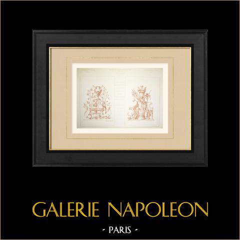 Paneles decorativos - Museo del Louvre (F. Duban, arquitecto y C. Chauvin, pintor) | Autograbado original dibujado y grabado por Boussac. 1881