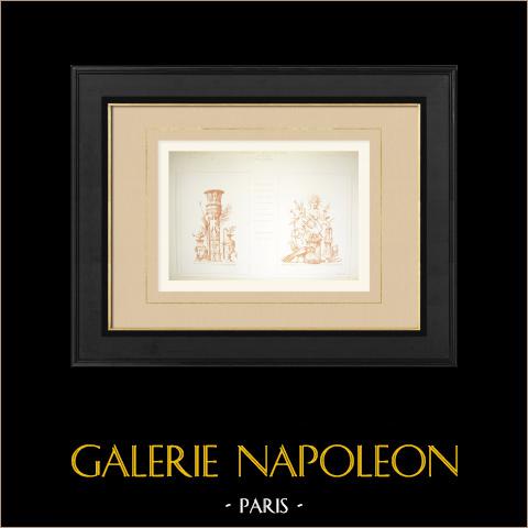 Paneles decorativos - Museo del Louvre (F. Duban, arquitecto y C. Chauvin, pintor) | Autograbado original dibujado y grabado por Boussac. 1881
