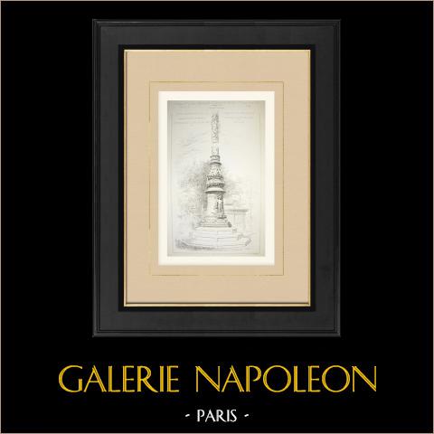 Masten des Place de la République in Paris (Henri Mayeux) | Original autogravur gezeichnet von Mayeux, gestochen von Rivoalen. 1883