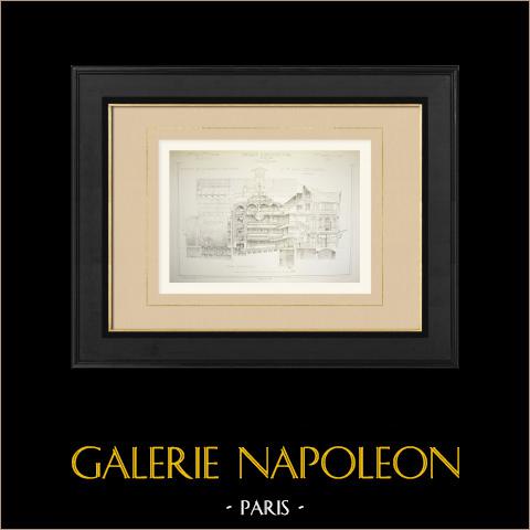Theater Comédie de Paris - Längsschnitt (Marcel Deslignières) | Original autogravur gezeichnet von Deslignières, gestochen von Guerber. 1883