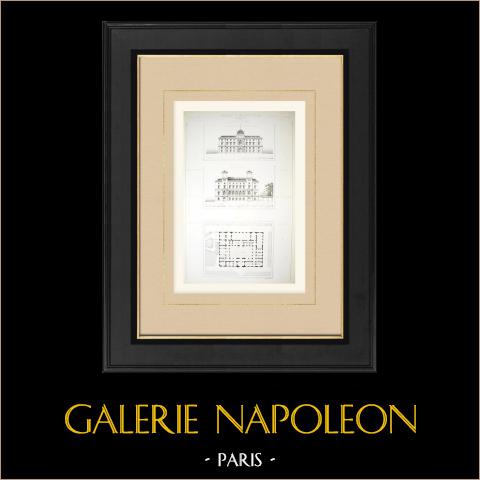 Prefettura di Costantina - Algeria - Facciata, pianta (Toudoire) | Auto-incisione originale disegnata da Toudoire. 1879