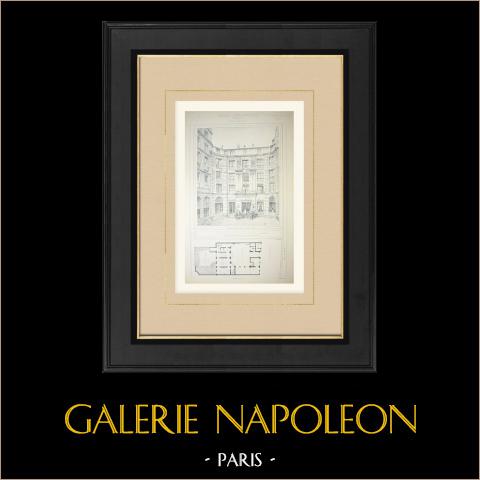 Hôtel de Choiseul - Fassade und Plan (Julien) | Original autogravur gezeichnet von Julien, gestochen von De Korsak. 1880