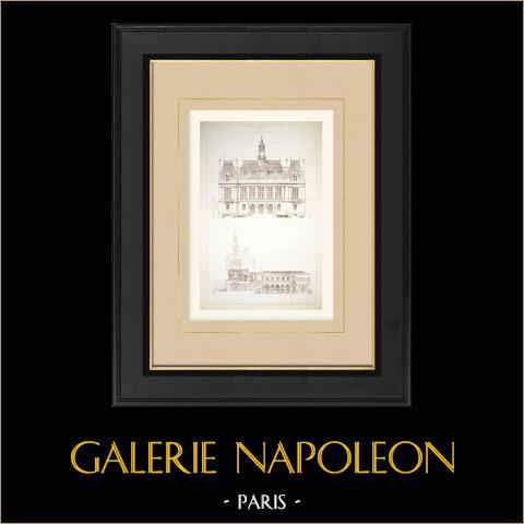 Ayuntamiento en Neuilly-sur-Seine - Fachada (Dutocq & Deglane) | Autograbado original dibujado por Dutocq & Deglane. 1880