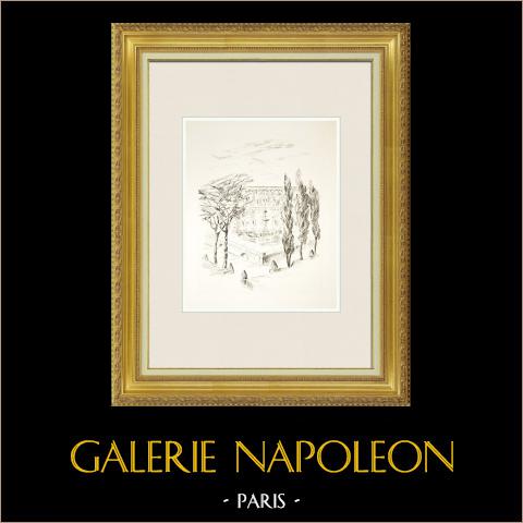 Veduta della Toscana - Giardino di Boboli a Firenze (Italia) | Incisione all'acquaforte su carta Arches disegnata da Caubère. 1962