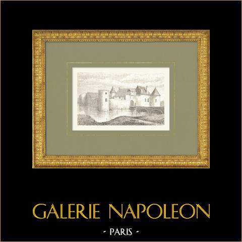 Château de La Guyonnière - Deux-Sèvres (France) | Gravure sur bois originale dessinée par Comte. Texte au verso. 1876