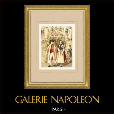 Costumi di Braunschweig - Bassa Sassonia (Germania) | Cromolitografia originale su carta velina disegnata da Kretschmer, litografata da Leutzsch. 1887