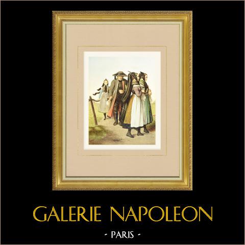 Costumi del Hannover - Bassa Sassonia - Amt de Gifhorn (Germania)  | Cromolitografia originale su carta velina disegnata da Kretschmer, litografata da Leutzsch. 1887
