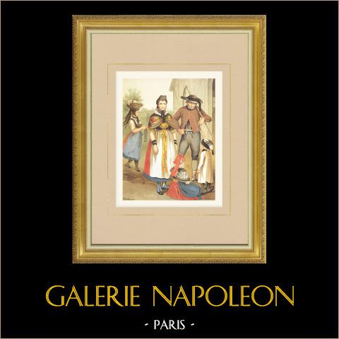 Costumi di Nieder-Churhessen - Nenndorf - Assia (Germania) | Cromolitografia originale su carta velina disegnata da Kretschmer, litografata da Leutzsch. 1887