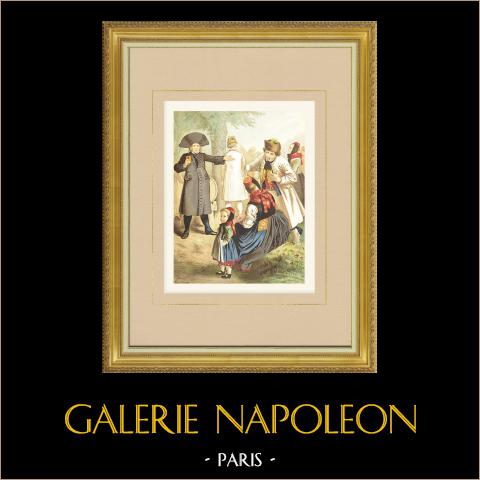 Costumi di Chur-Hessen - Schwalm - Assia (Germania) | Cromolitografia originale su carta velina disegnata da Kretschmer, litografata da Leutzsch. 1887