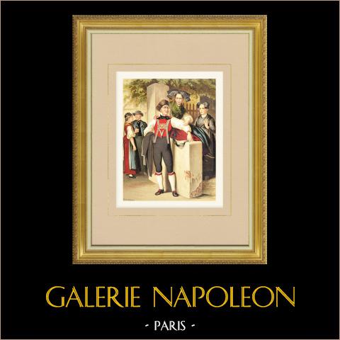 Costumi di Baden-Baden - Baden-Württemberg (Germania) | Cromolitografia originale su carta velina disegnata da Kretschmer, litografata da Leutzsch. 1887