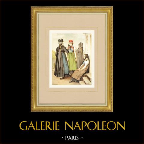 Costumi di Baden-Baden - Baden-Württemberg - Foresta Nera (Germania) | Cromolitografia originale su carta velina disegnata da Kretschmer, litografata da Leutzsch. 1887