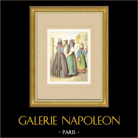 Costumi di Baden-Baden - Simonswald - Baden-Württemberg (Germania) | Cromolitografia originale su carta velina disegnata da Kretschmer, litografata da Leutzsch. 1887