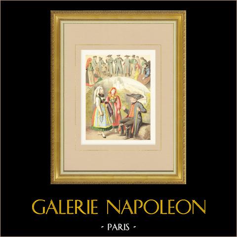 Costumi della Baviera (Germania) | Cromolitografia originale su carta velina disegnata da Kretschmer, litografata da Leutzsch. 1887