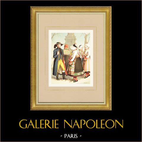 Costumi boemi - Pilsen (Repubblica Ceca)  | Cromolitografia originale su carta velina disegnata da Kretschmer, litografata da Leutzsch. 1887