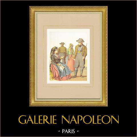 Costumi boemi - Cheb (Repubblica Ceca)  | Cromolitografia originale su carta velina disegnata da Kretschmer, litografata da Leutzsch. 1887