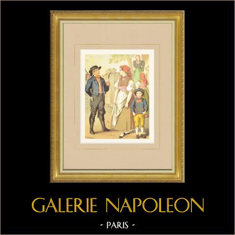 Costumi boemi - Hayd (Germania) | Cromolitografia originale su carta velina disegnata da Kretschmer, litografata da Leutzsch. 1887