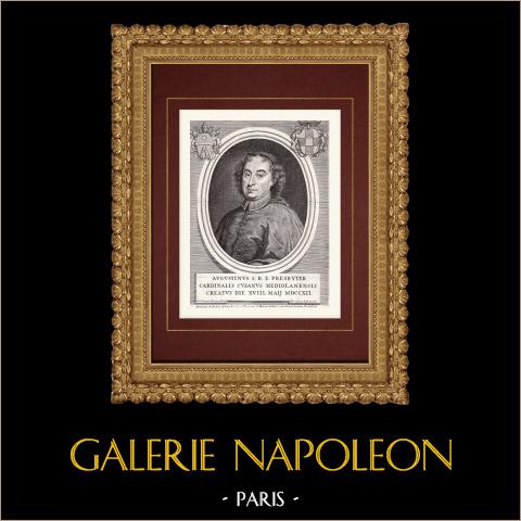 Porträt von Agostino Cusani, Kardinal (1655-1730) | Original kupferstich auf geripptes papier gestochen von Rossi nach Podeuin il Fiamingo. 1795
