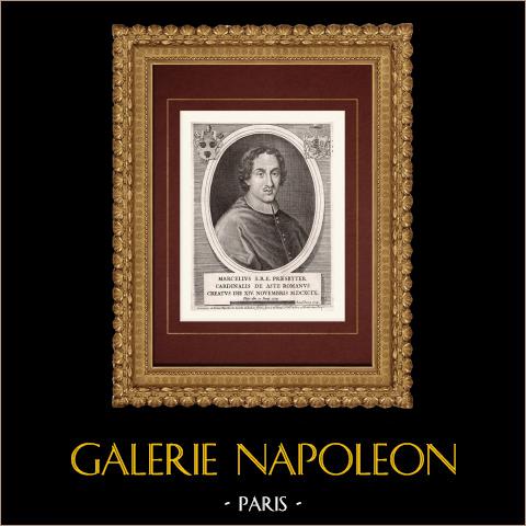Porträt von Marcello d'Aste, Kardinal (1657-1709) | Original kupferstich auf geripptes papier gestochen von Bened. Farjat. 1795