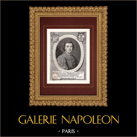 Porträt von Benedetto Odescalchi-Erba, Kardinal (1679-1740) | Original kupferstich auf geripptes papier gestochen von Rossi nach Nelli. 1795