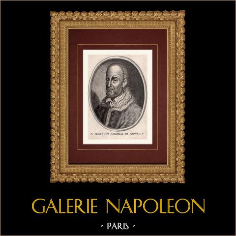 Ritratto di Antoine Perrenot de Granvelle, cardinale (1517-1586) | Incisione originale a bulino su rame su carta vergata. Anonima. 1750