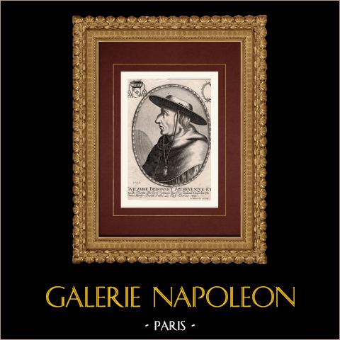 Ritratto di Guillaume Briçonnet, cardinale (1445-1514) | Incisione originale a bulino su rame su carta vergata incisa da Moncornet. 1690