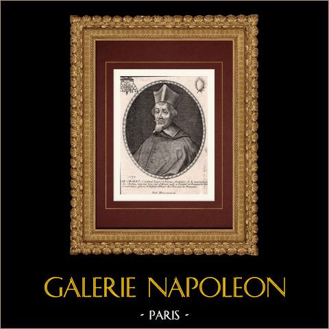 Ritratto di Jean Cholet, cardinale (?-1292) | Incisione originale a bulino su rame su carta vergata incisa da Moncornet. 1750